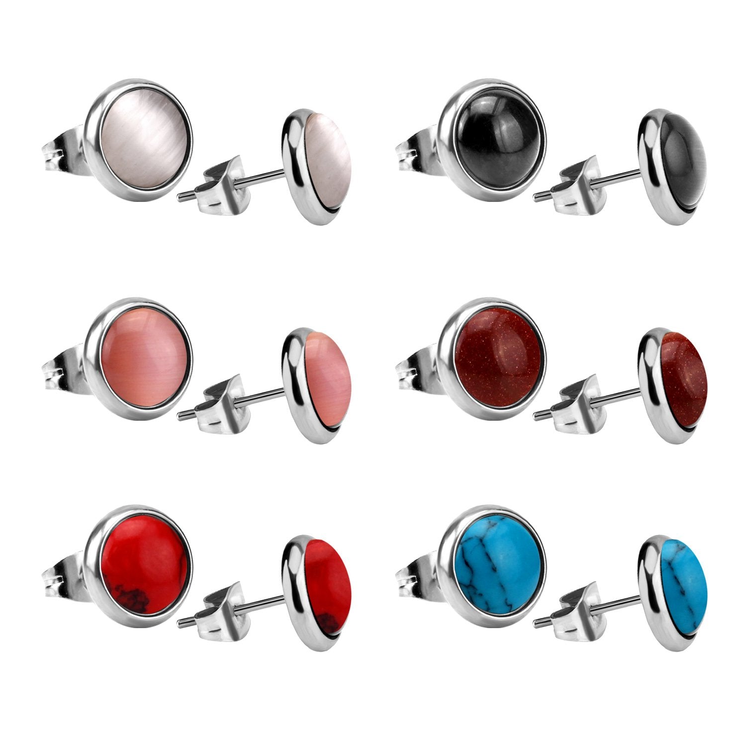 ASON Colorful Opal 6pairs/Box Earring Sets Stainless Steel Stud Earring Fashion Jewelry for Women Wholesale Party Daily asonjewelry