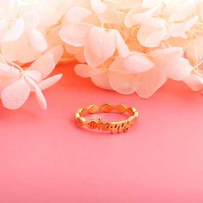 ASON Gold Color Trendy Stainless Steel HAPPY Letter Shape Ring For Women Party Gift Fashion Jewelry Accessory Daily Wear asonjewelry