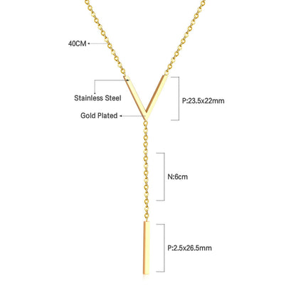 ASON Gold Color Stainless Steel  Choker Letter V Link Chain Cuboid Pendant Necklaces For Women Fashion Jewelry Wholesale asonjewelry