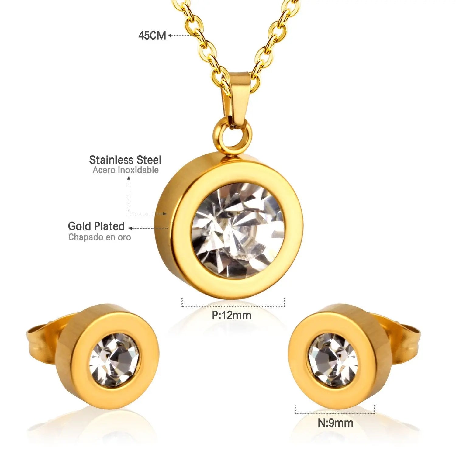 Stainless Steel Round Multi-color Pendant Necklace Earrings Sets For Women Indian Jewellry Accessories pendientes asonjewelry