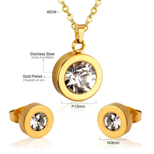 Stainless Steel Round Multi-color Pendant Necklace Earrings Sets For Women Indian Jewellry Accessories pendientes