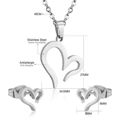 ASON Gold Color Jewelry Sets 316L Stainless Steel For Women Heart Pendant Necklace Small Stud Earrings For Femme Daily Wear asonjewelry