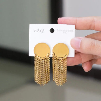 Long Chain Tassel Earrings Women's Gold Color Stainless Steel Drop Earrings Korean Fashion Party Jewelry Wholesale asonjewelry