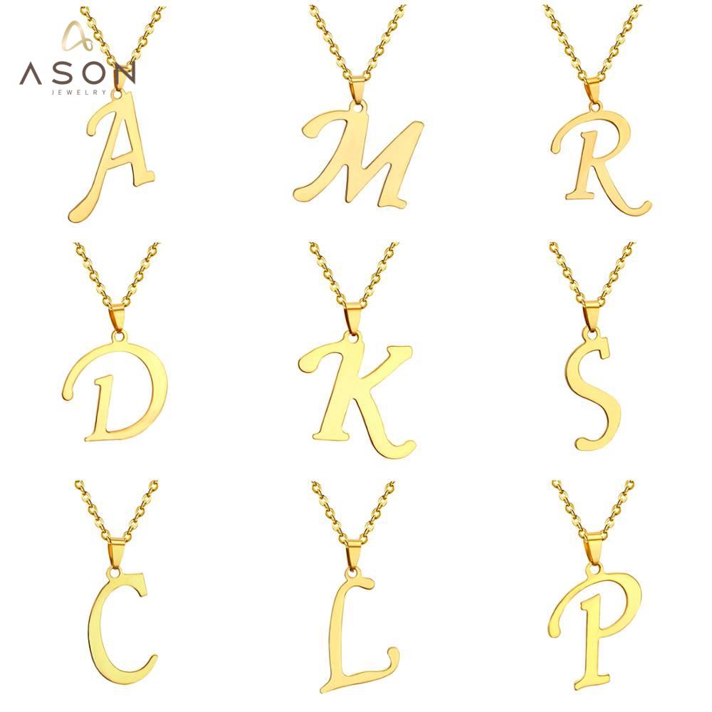 ASON Initial 26 Letters A-Z Gold Color Stainless Steel Modern Chain Choker Pendant Necklaces For Women Fashion Jewelry asonjewelry