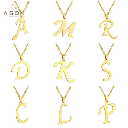 ASON Initial 26 Letters A-Z Gold Color Stainless Steel Modern Chain Choker Pendant Necklaces For Women Fashion Jewelry asonjewelry