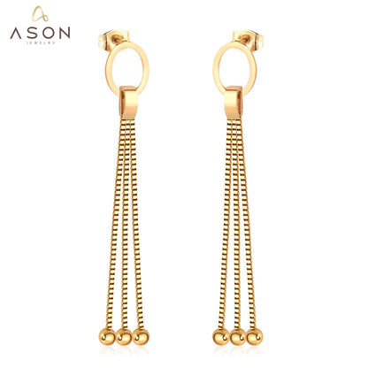 ASON Modern Statement Drop Earring with Steel Ball Tassel Dangle Earrings Stainless Steel Jewelry for Women Girl Party Gift asonjewelry