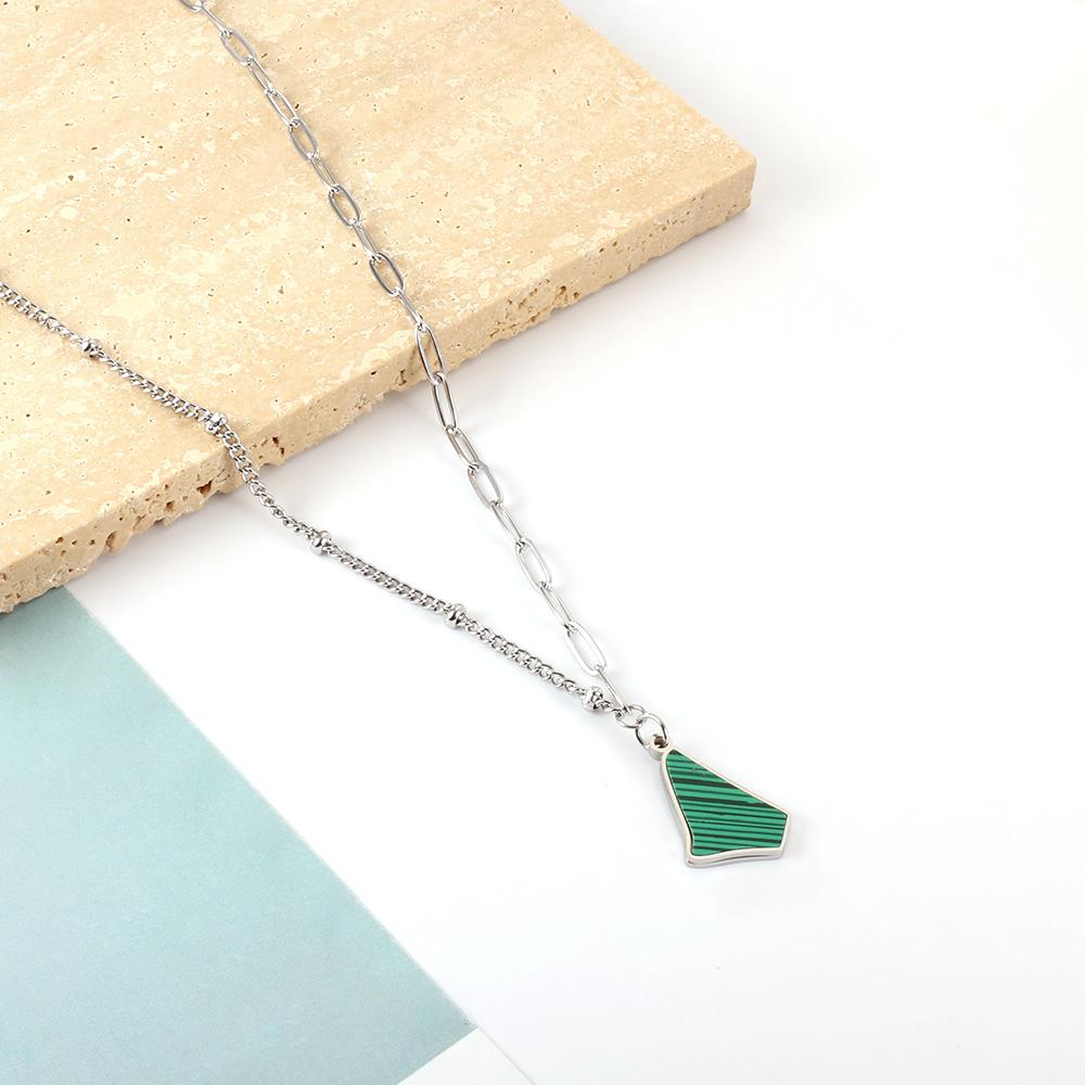 ASON Trendy Irregular Triangle Green Shell Accessory Charm Pendant Necklace Gold Color Stainless Steel For Women Chokers asonjewelry