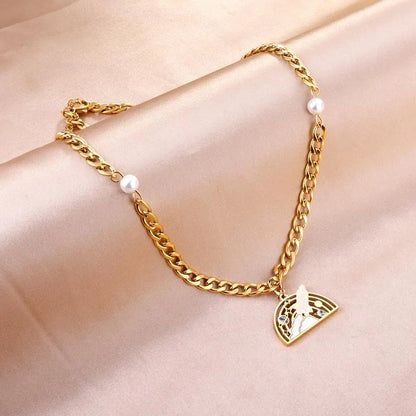 Moon With Cute Astronaut Design Elegant Chain With Imiatation Pearl Double Layer Jewelry On Neck Statement Collier asonjewelry