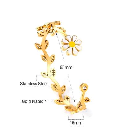 Daisy Cuff Bangles Gold Color Plant Boho Opening Bracelets For Elegant Ladies Fairy Girls Jewelry pulseiras feminin asonjewelry