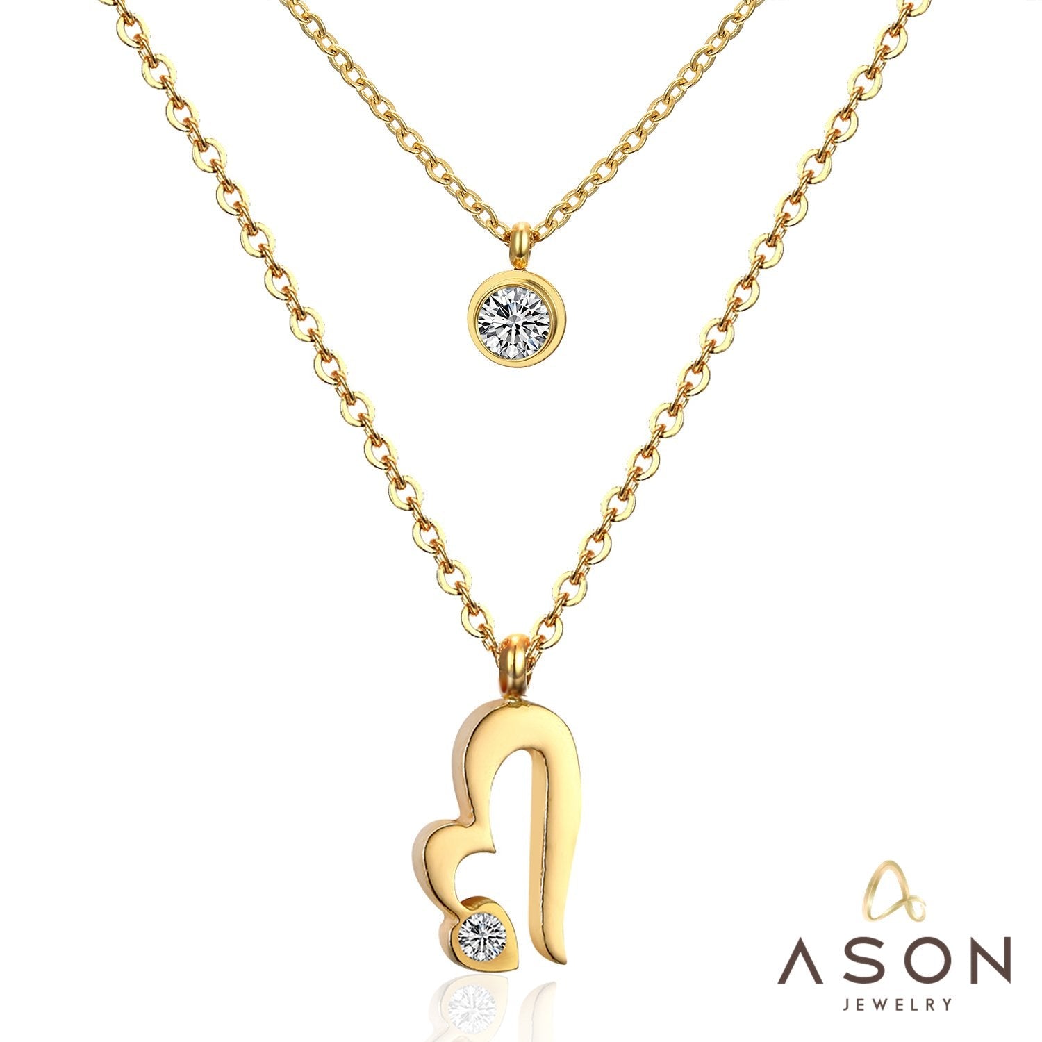 ASON Heart Round Cubic Zirconia Multi-layer Link Chain Pendant Necklace Stainless Steel Gold Color Collars Jewelry Chokers asonjewelry