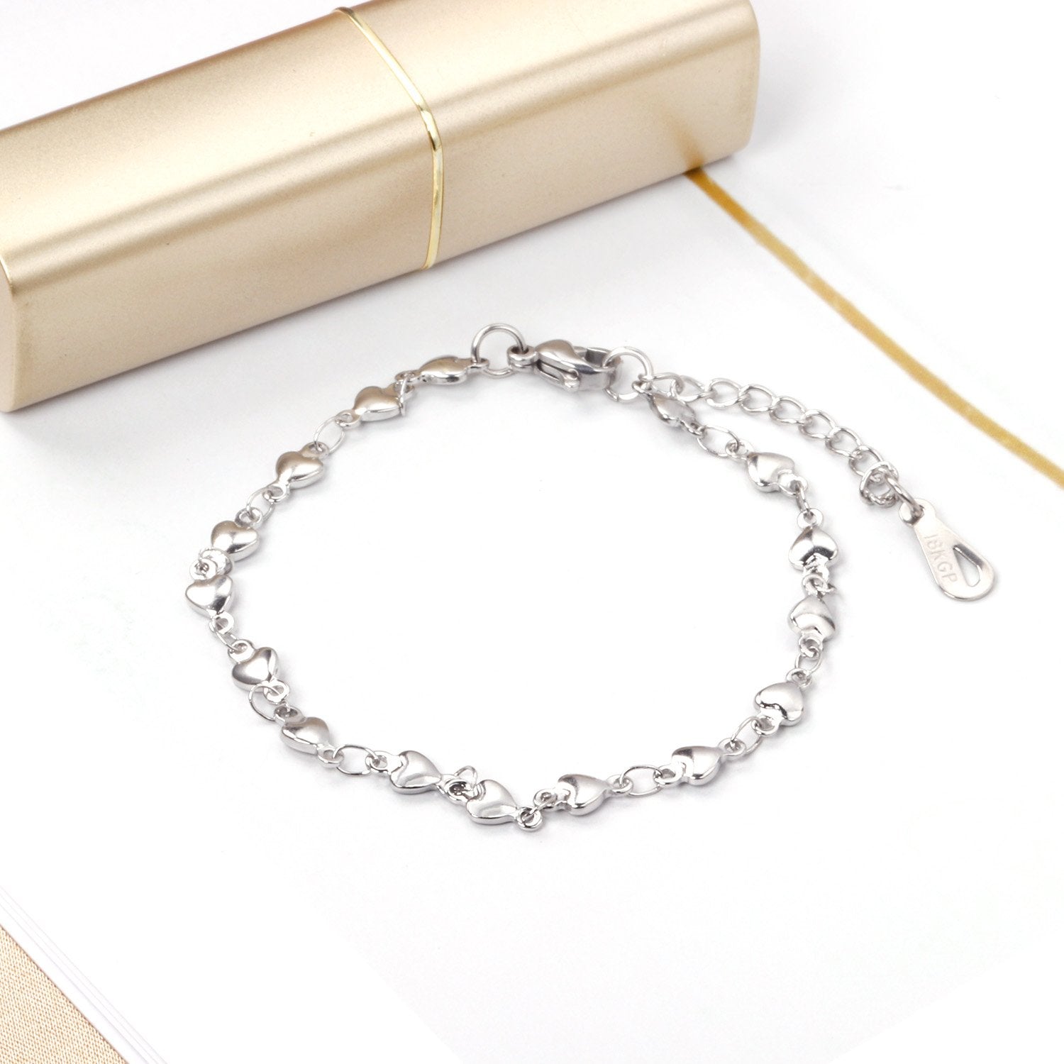 ASON Heart Charm Chain Bracelets Gold Color Stainless Steel for Women Lovely Jewelry with Extender Adjustable Bangle asonjewelry