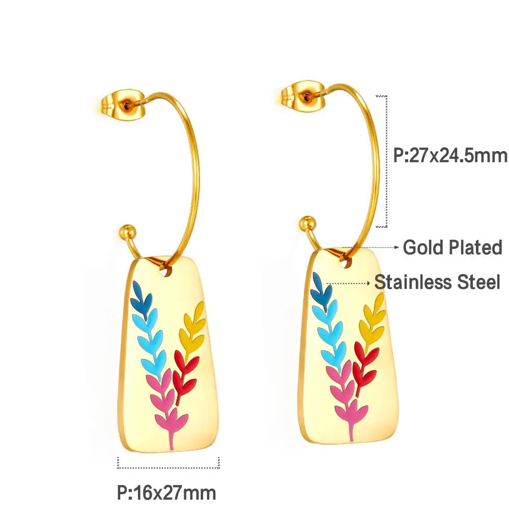 Ear Of Wheat Brand Design Drop Earrings Gold Plated Acrylic Rectangle Charms Fairy Ladies Trendy Pendients Piercing asonjewelry