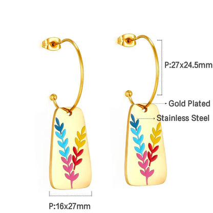 Ear Of Wheat Brand Design Drop Earrings Gold Plated Acrylic Rectangle Charms Fairy Ladies Trendy Pendients Piercing asonjewelry