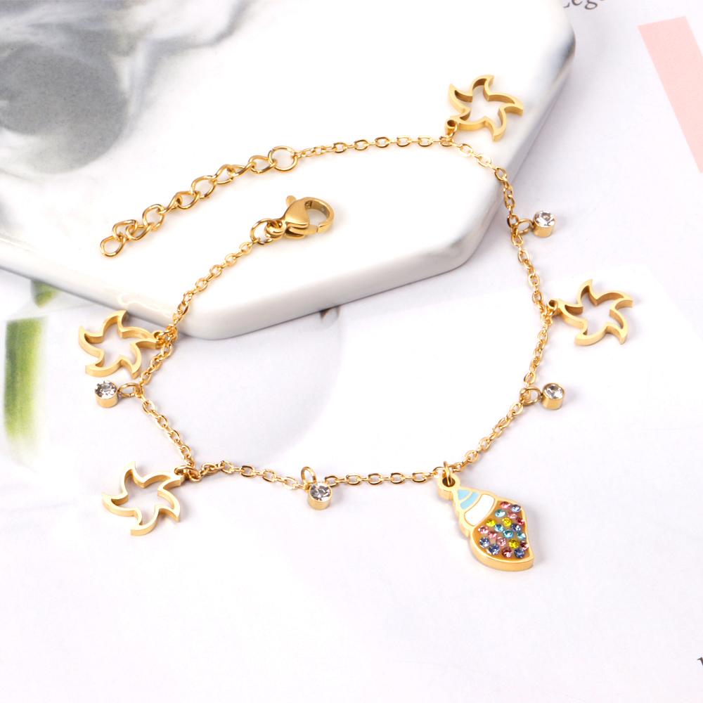 ASON Trendy Conch and Star Charm Bracelet Stainless Steel Bangle 17+3cm Fashion Jewelry for Women Party Gift Accessories asonjewelry