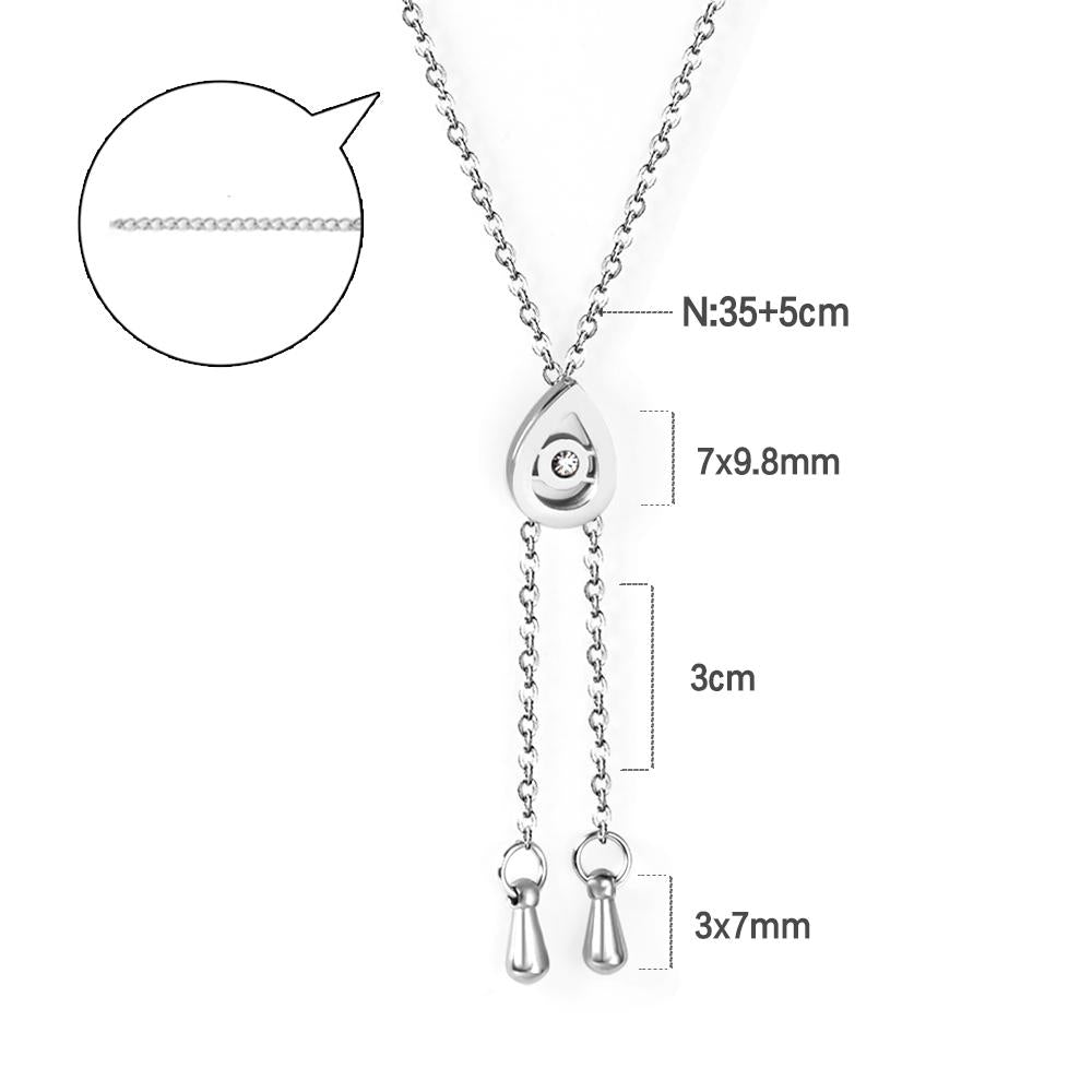 ASON Silver Color Water Drop Pendant Necklace 316L Stainless Steel with Cubic Zirconia for Women Gift Jewelry Accessory asonjewelry