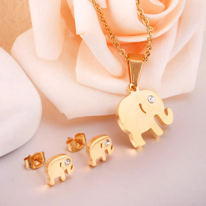 Dubai Wedding African Jewelry Sets Gold CZ Elephant Pendant Necklaces Earrings For Men/Women Fashion Jewelry sets asonjewelry