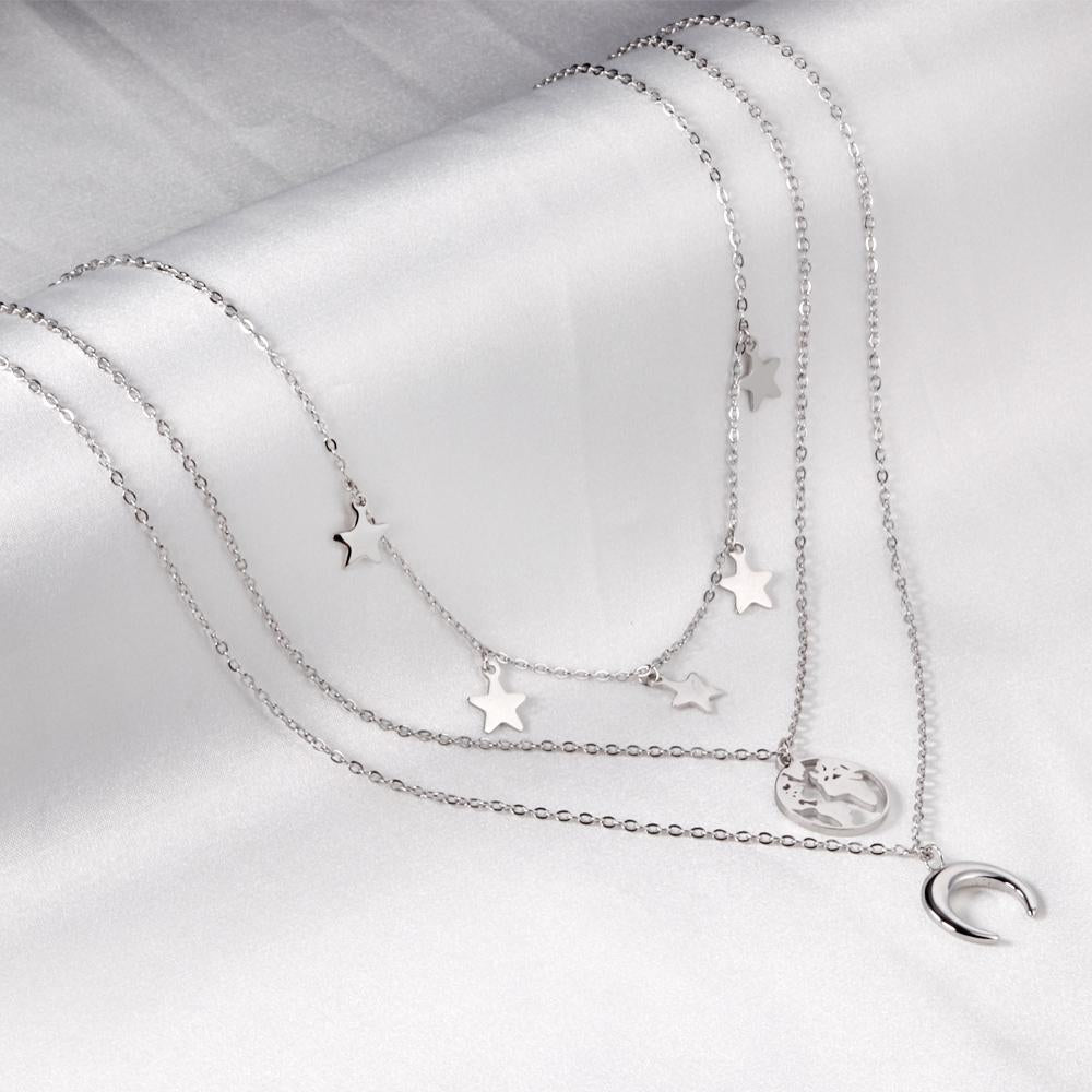 ASON Moon and Star Pendant Multi-layer Necklace 316L Stainless Steel Fashion Chains for Women Party Gift Jewelry Accessory asonjewelry