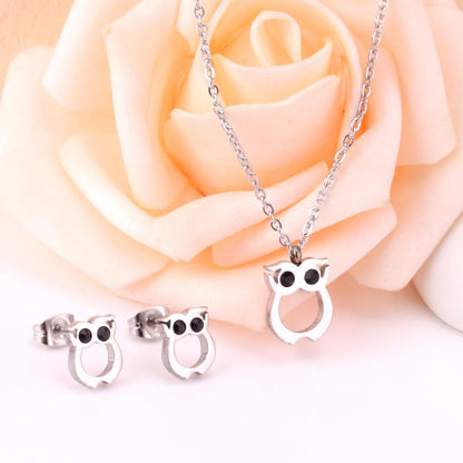 ASON Cute Owl Pendant Necklace Piercing Stud Earrings Jewelry Sets Stainless Steel Gold Color For Women Wholesale Fashion asonjewelry