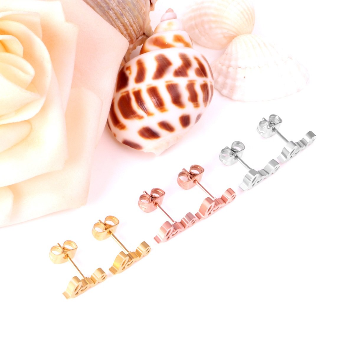 ASON 3pairs Letter LOVE Mixed Color Piercing Stud Earring Sets Stainless Steel Wholesale Fashion Jewelry For Women Party asonjewelry