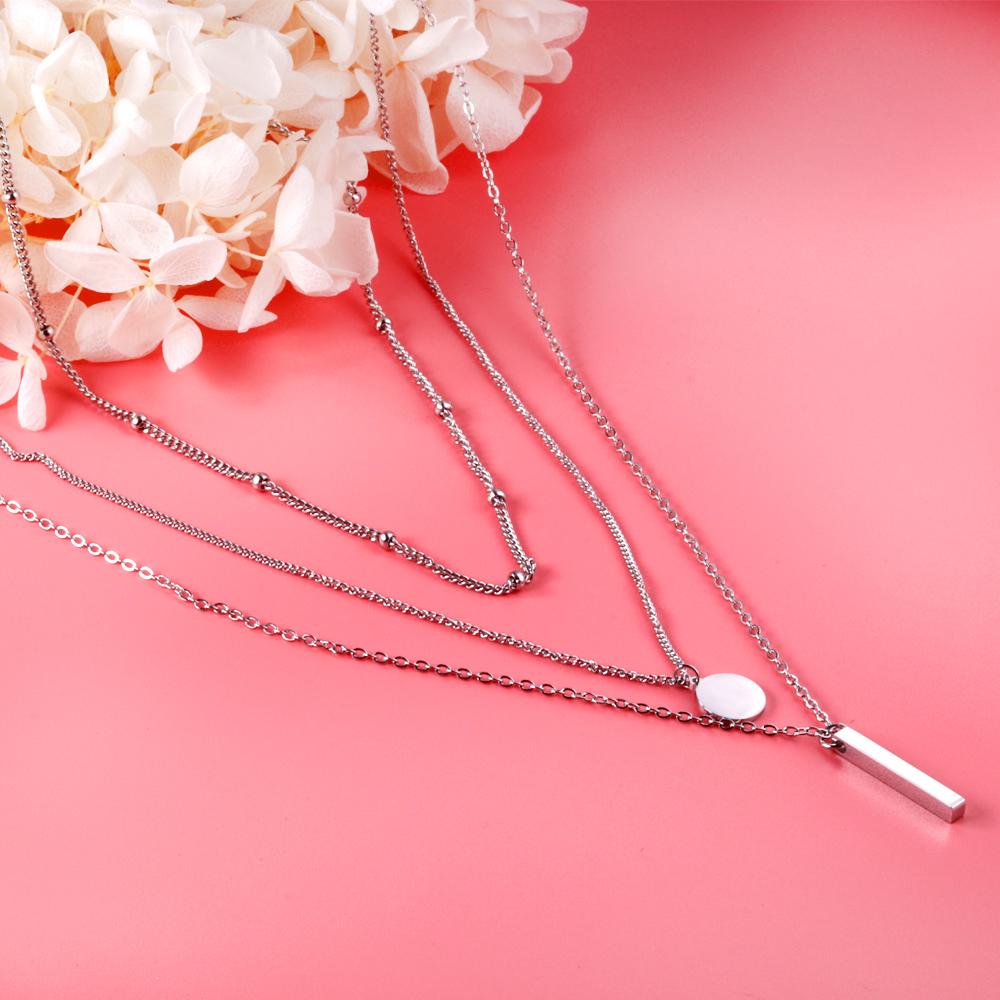 ASON Round and Steel Bar Pendant Necklace Multi-layer 316L Stainless Steel Chain for Women Men Choker Fashion Jewelry Gift asonjewelry