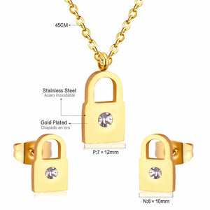 Dubai Wedding Jewelry Sets Stainless Steel Earings Lock Pendant Necklace Set For Women Girls Indian Jewelry Sets