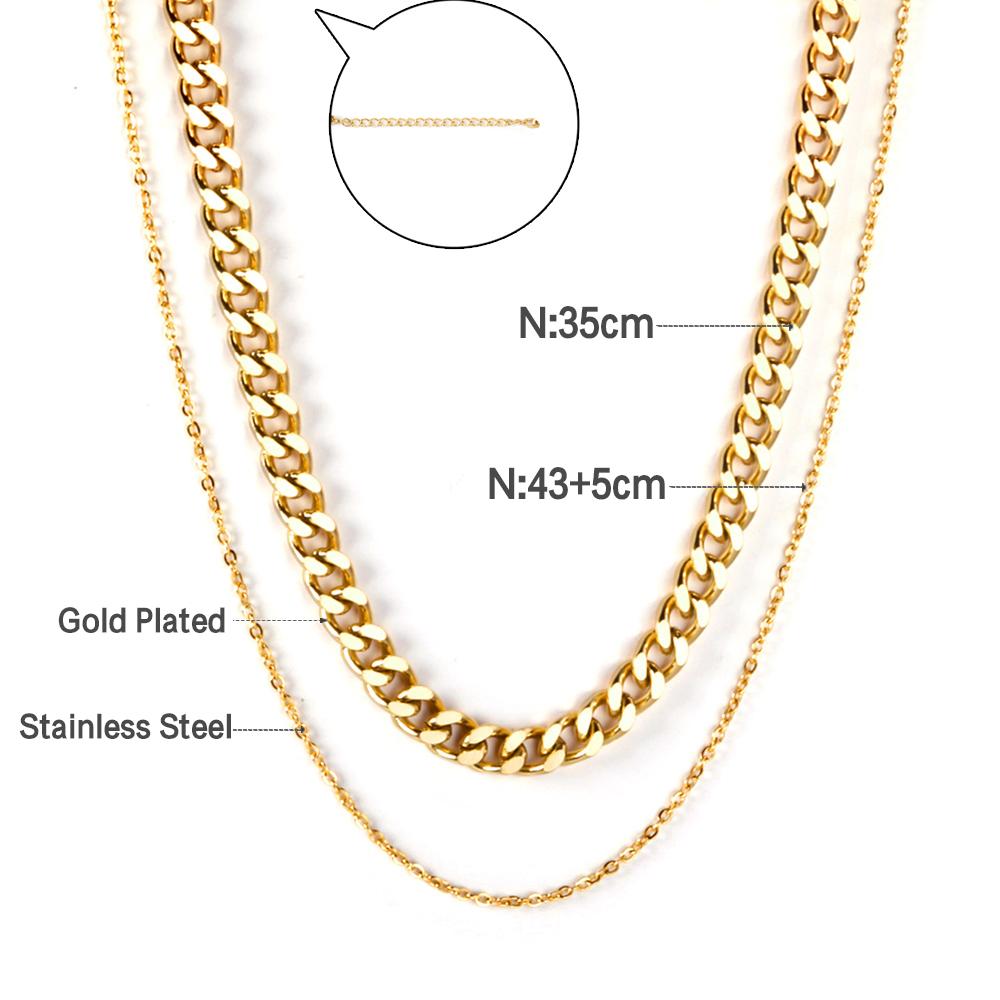 ASON Multi-layer Necklace Stainless Steel Cuban Link Cool Chain for Women Men Party Gift Jewelry Gold Color Choker Necklace asonjewelry