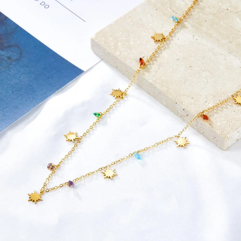 Stainless Steel Trendy Collier For Woman Beach Jewelry On Neck Gold Plated Vintage Romantic Boho Chain Necklaces asonjewelry