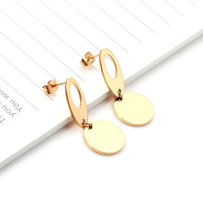 ASON Classic Gold Color Round Pendant Drop Earring Stainless Steel Dangle Earring for Women Gift Accessories Jewelry asonjewelry