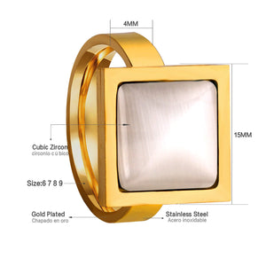 Brand New Stainless Steel Fashion Rings Opals Stone Ring Square Vintage Jewelry