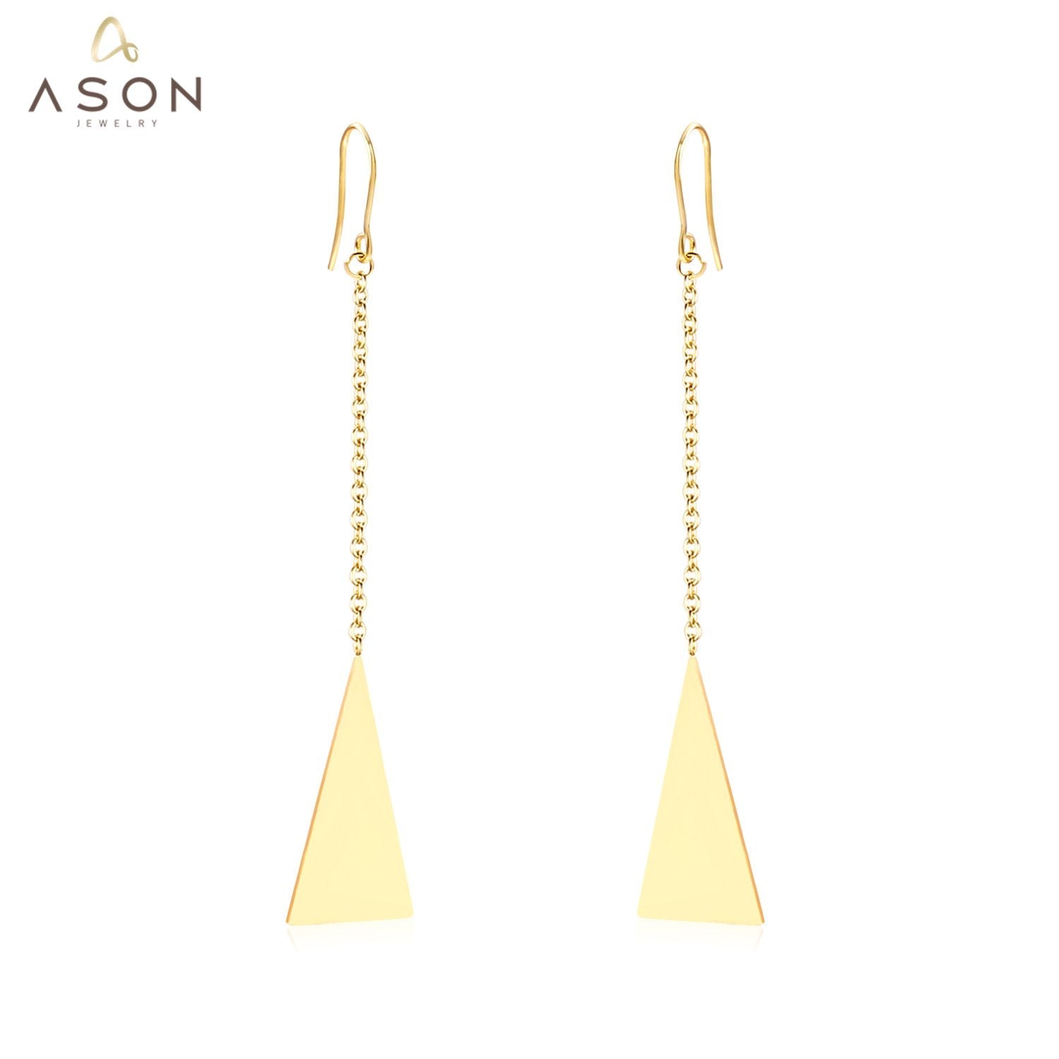 ASON Elegant Gold Color Drop Earrings Stainless Steel Triangle Pendant Dangle Earrings for Women Gift Party Jewelry asonjewelry