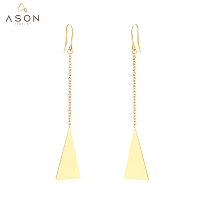 ASON Elegant Gold Color Drop Earrings Stainless Steel Triangle Pendant Dangle Earrings for Women Gift Party Jewelry asonjewelry
