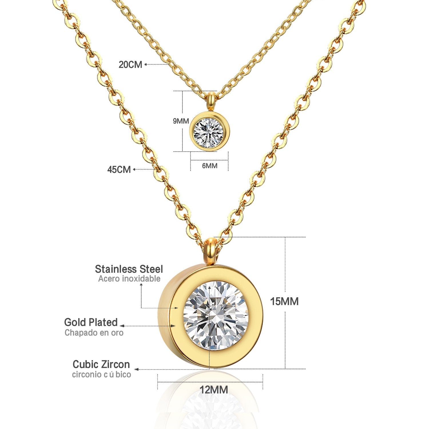 ASON Classic Style Round Cubic Zirconia Stainless Steel Multi-layer Chains Pendants Necklaces For Women Wedding Wholesale asonjewelry