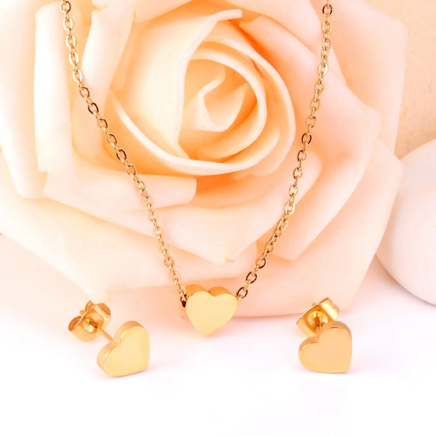 Heart Shape Silver Color Stainless Steel Small Necklaces Earrings Sets For Women Party Jewellry Set bijoux femme asonjewelry