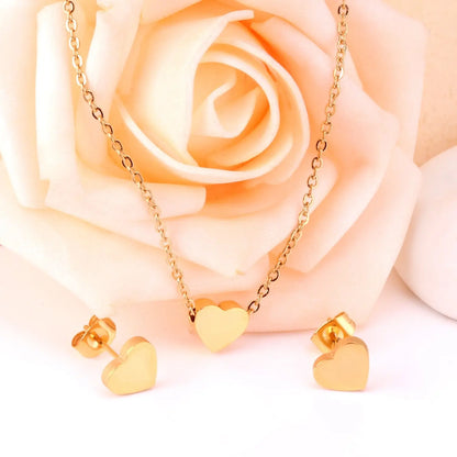 Heart Shape Silver Color Stainless Steel Small Necklaces Earrings Sets For Women Party Jewellry Set bijoux femme asonjewelry