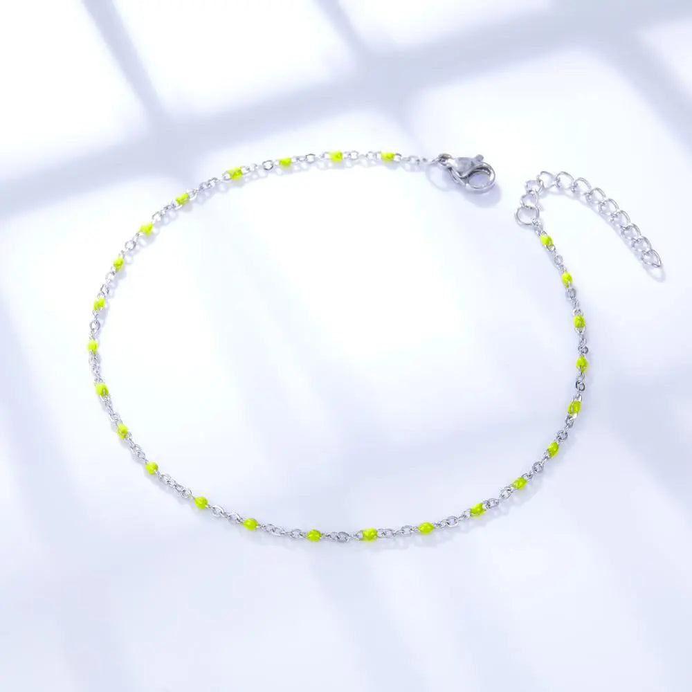 Bohemian Green Blue Yellow Beads Chain Anklets Stainless Steel Summer Ankle Bracelet Body Jewelry Gifts For Women Girl asonjewelry