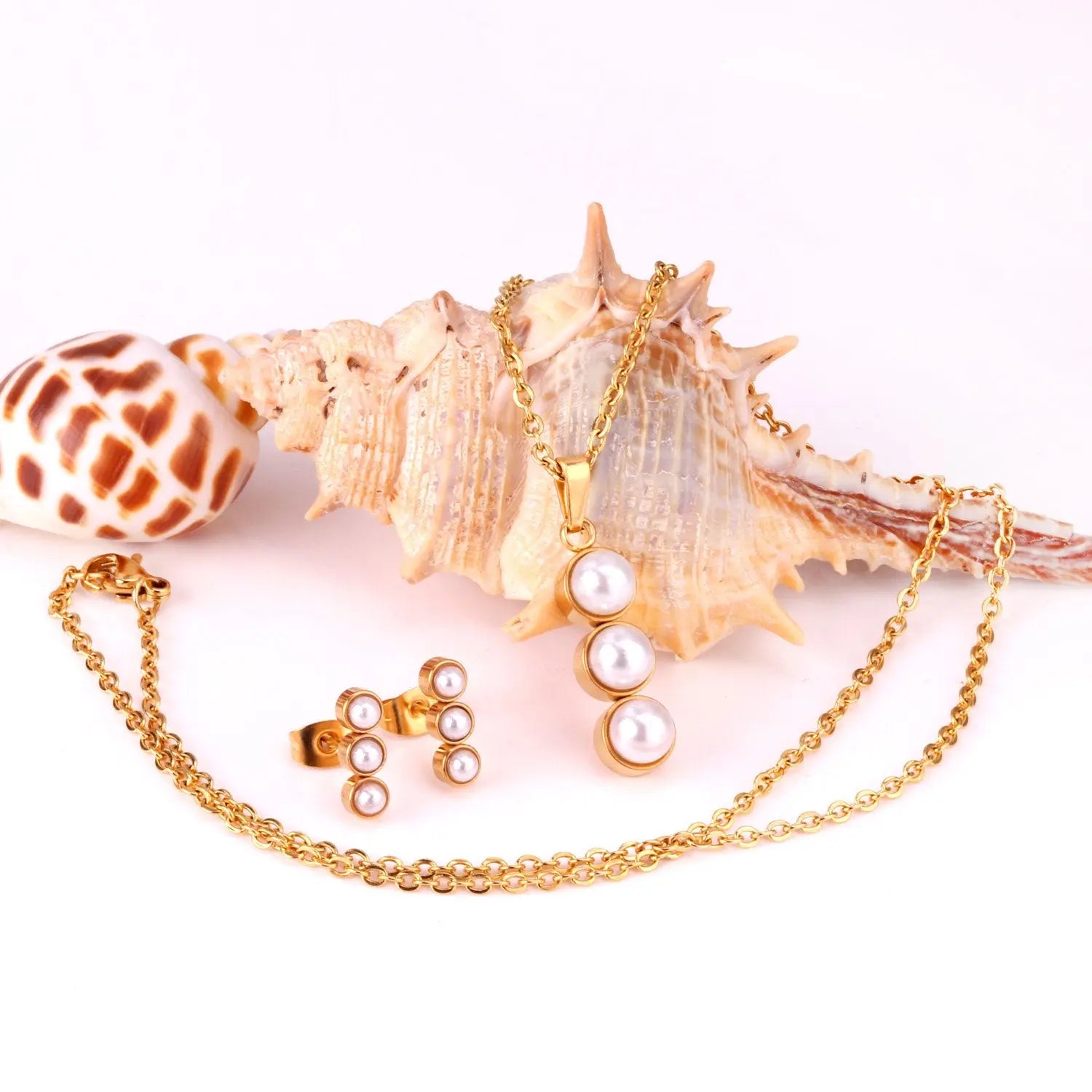 Fashion White Imitation Pearls Crystal Pendant Necklace Stud Earrings For Women Wedding Jewellry Sets bijoux femme asonjewelry