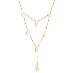 Hamsa Hand Charms Double Layer V Neck Pendant Necklace For Woman Stainless Steel Collier New 2022 Boho Fashion