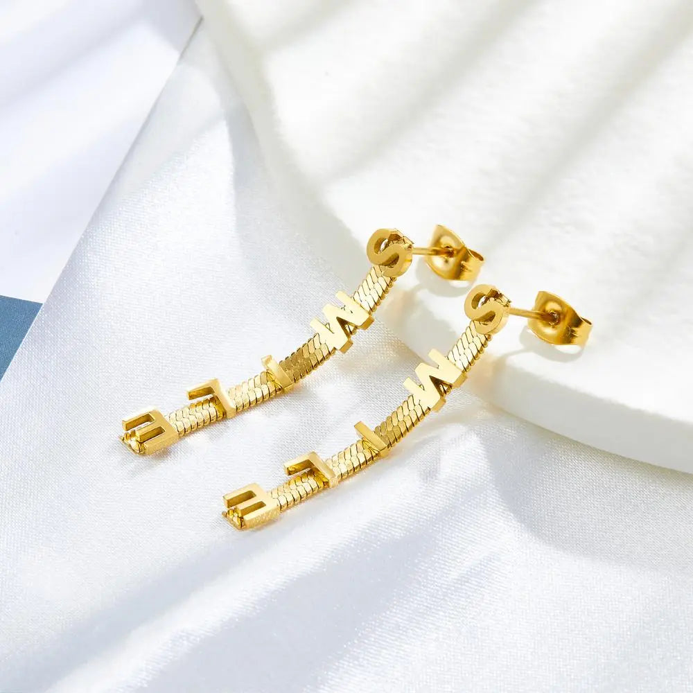 Smile Letter Earrings For Woman Positive Gifts Stainless Steel Tassel Brand Design Drop Pendient Birthday Party asonjewelry