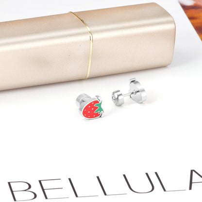 ASON Trendy Children's Pink Strawberry Piercing Stud Earring Silver Color Stainless Steel Ear Stud for Girl Jewelry Gift asonjewelry