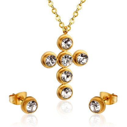 Jewelry Set Women Cross AAA Crystal Pendant Chain Necklace Stainless Steel Dubai African Jewelry Sets Christmas asonjewelry