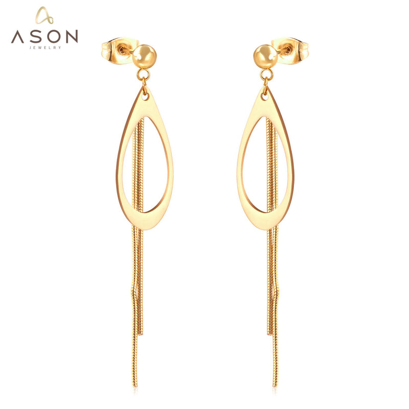 ASON Korean Style Dangle Earrings Anti-allergy Stainless Steel for Women Tassel Water Drop Earring Lovely Jewelry Gift