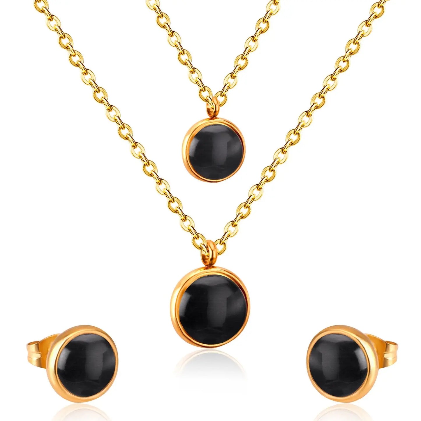 Fashion Elegant Luxury Double Chain Stainless Steel Necklaces Earrings Sets For Ladies Wedding Jewellry pendientes asonjewelry