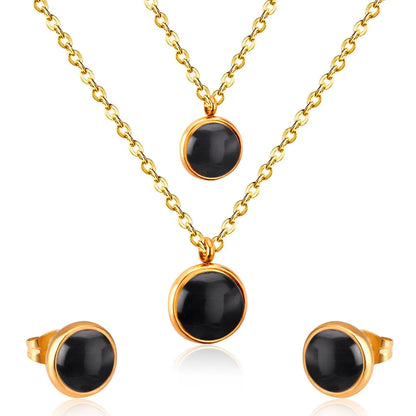 Fashion Elegant Luxury Double Chain Stainless Steel Necklaces Earrings Sets For Ladies Wedding Jewellry pendientes asonjewelry