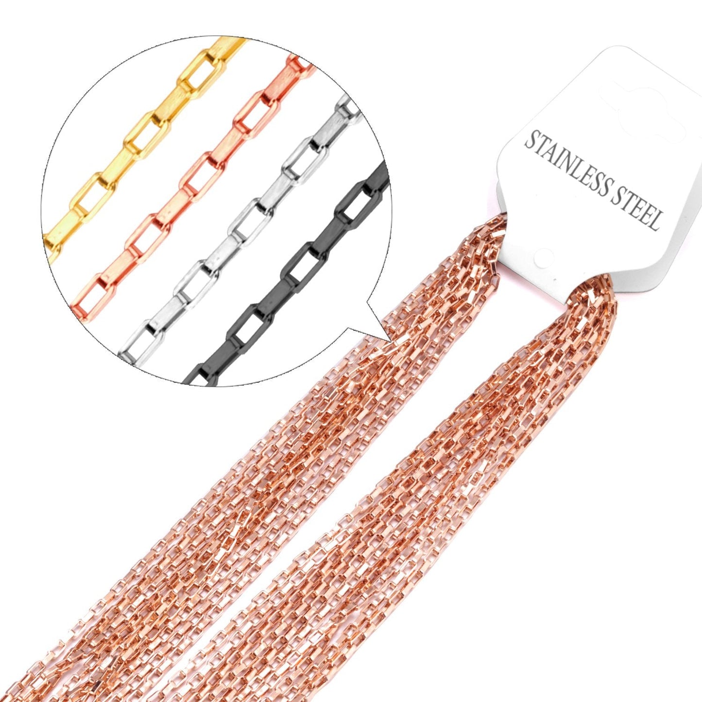 ASON 10pcs/Lots Long Necklace Women Collar 2MM Gold Black Rose Silver Color Stainless Steel Box Chains Necklaces Wholesale asonjewelry