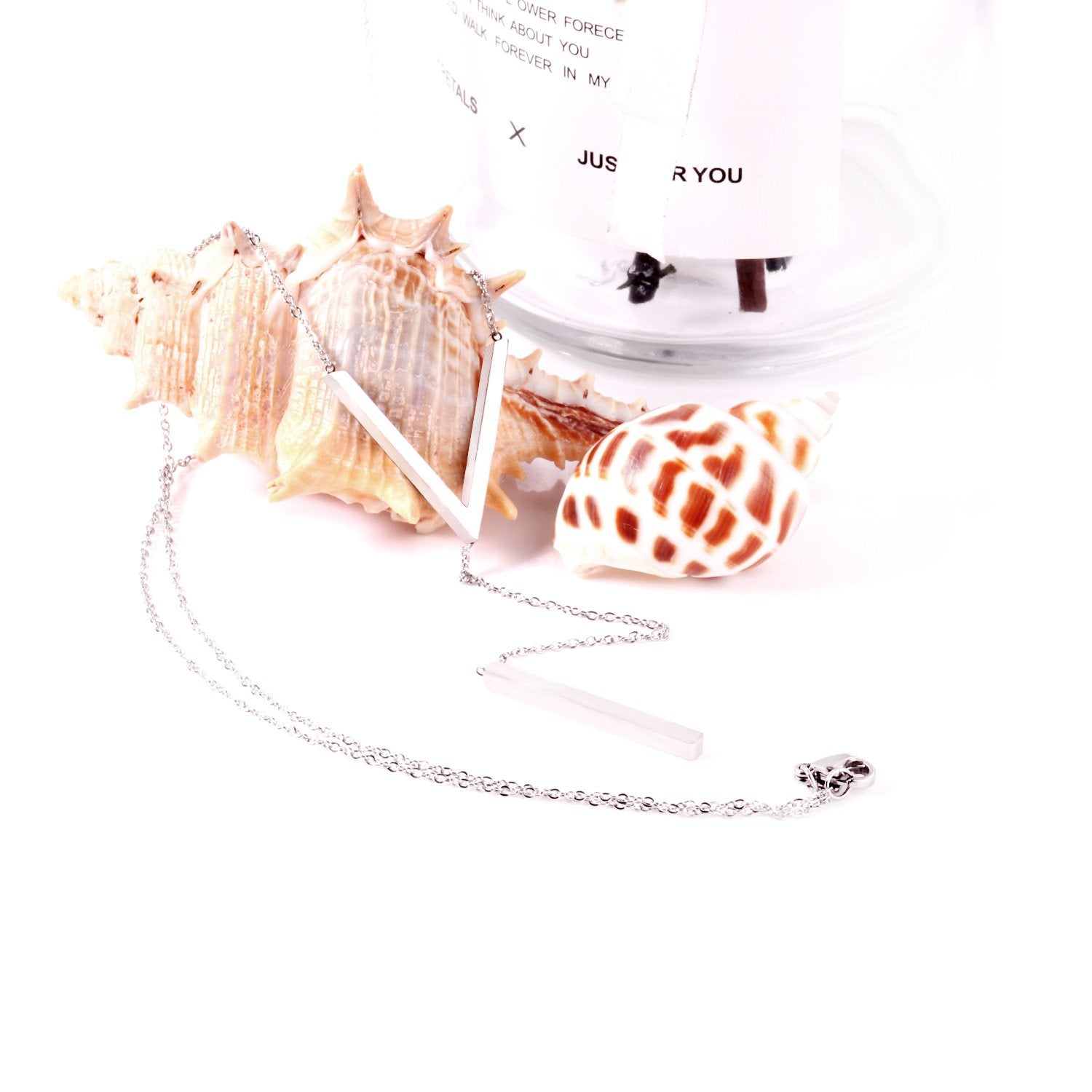 ASON Gold Color Stainless Steel  Choker Letter V Link Chain Cuboid Pendant Necklaces For Women Fashion Jewelry Wholesale asonjewelry