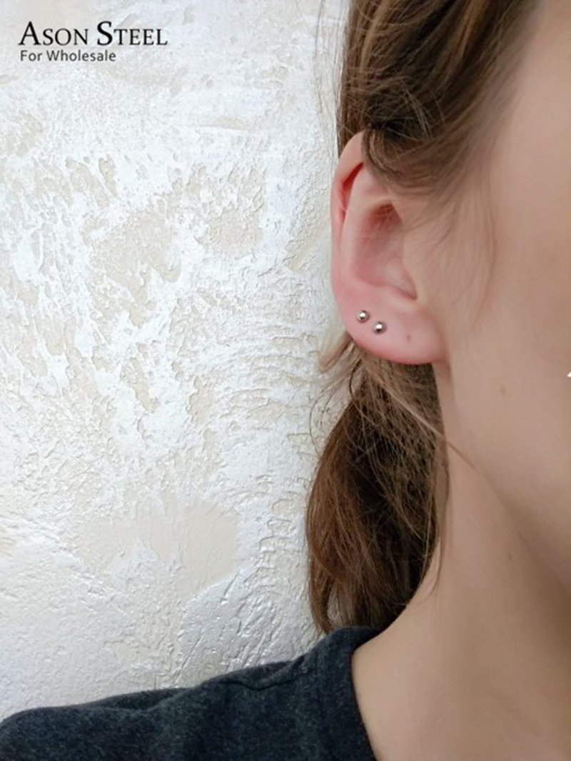ASON Round Ball Press Piercing Stud Earrings Gold Color Stainless Steel for Women Baby Kids 3mm/4mm/5mm Jewelry Wholesale asonjewelry