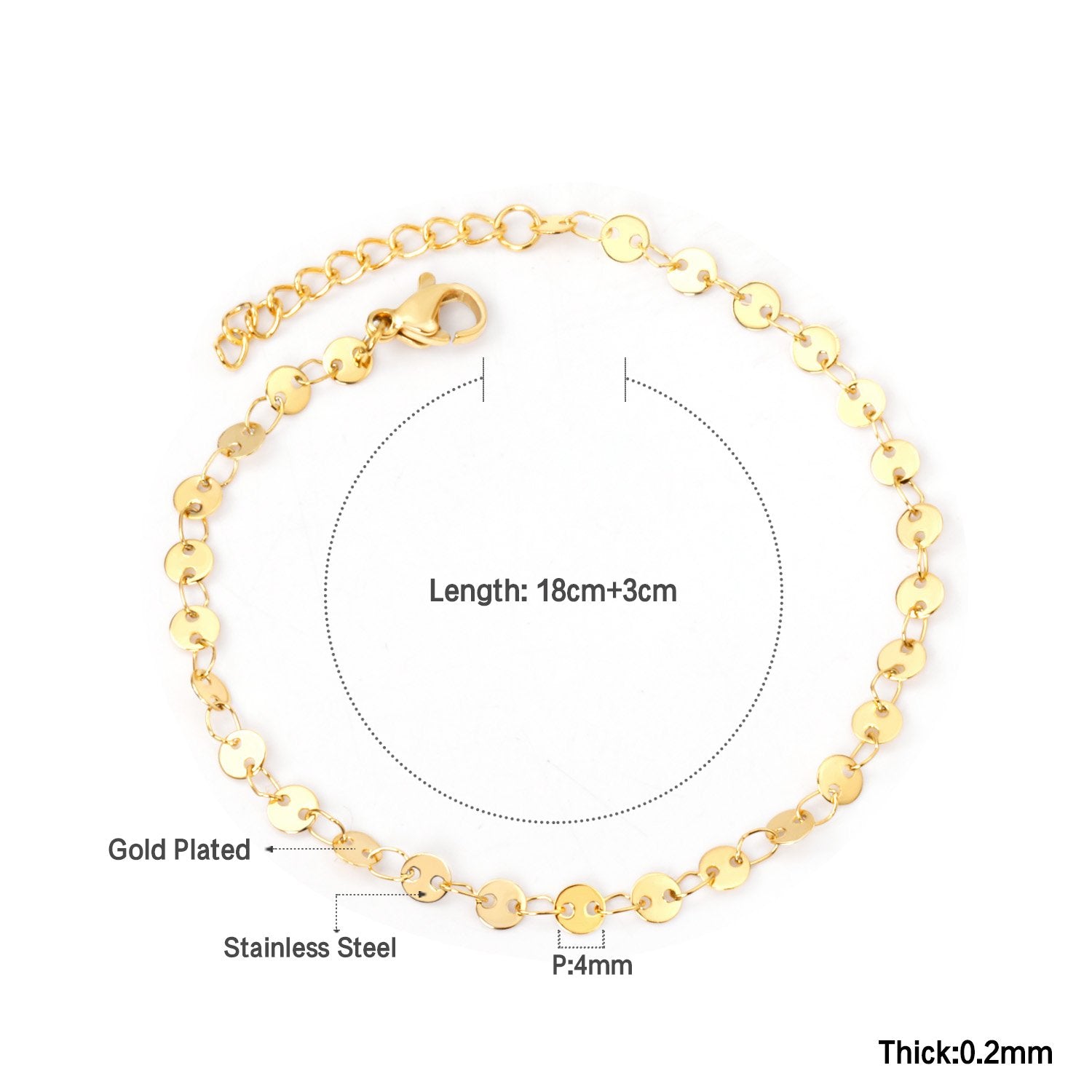 ASON Round Disc Charm Chain Bracelet Women Adjustable Bangle Gold Color Stainless Steel Fashion Jewelry Party Gift Office asonjewelry
