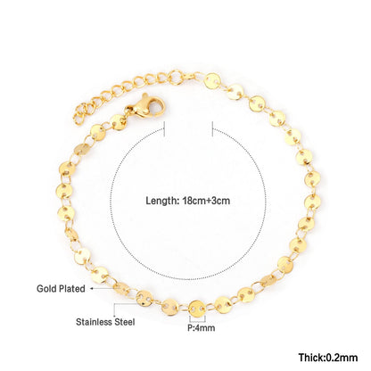 ASON Round Disc Charm Chain Bracelet Women Adjustable Bangle Gold Color Stainless Steel Fashion Jewelry Party Gift Office asonjewelry