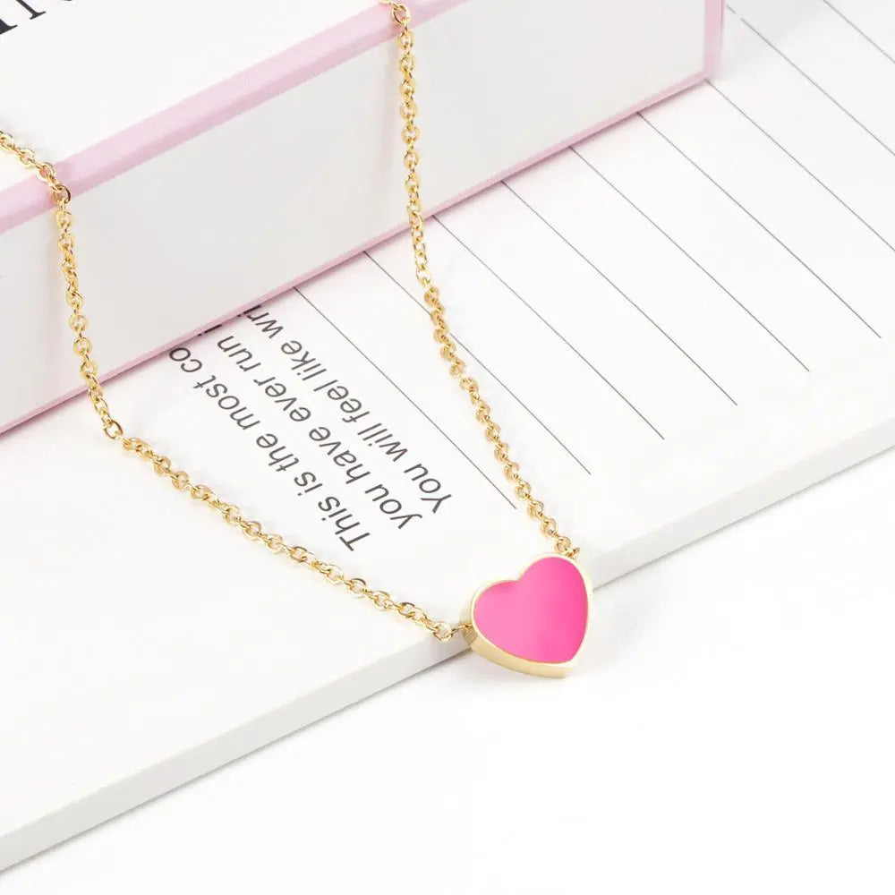 2022 Pink Heart Babygirl Choker Green Necklace Stainless Steel Chain Pendants Necklaces For Women Summer Jewelry asonjewelry
