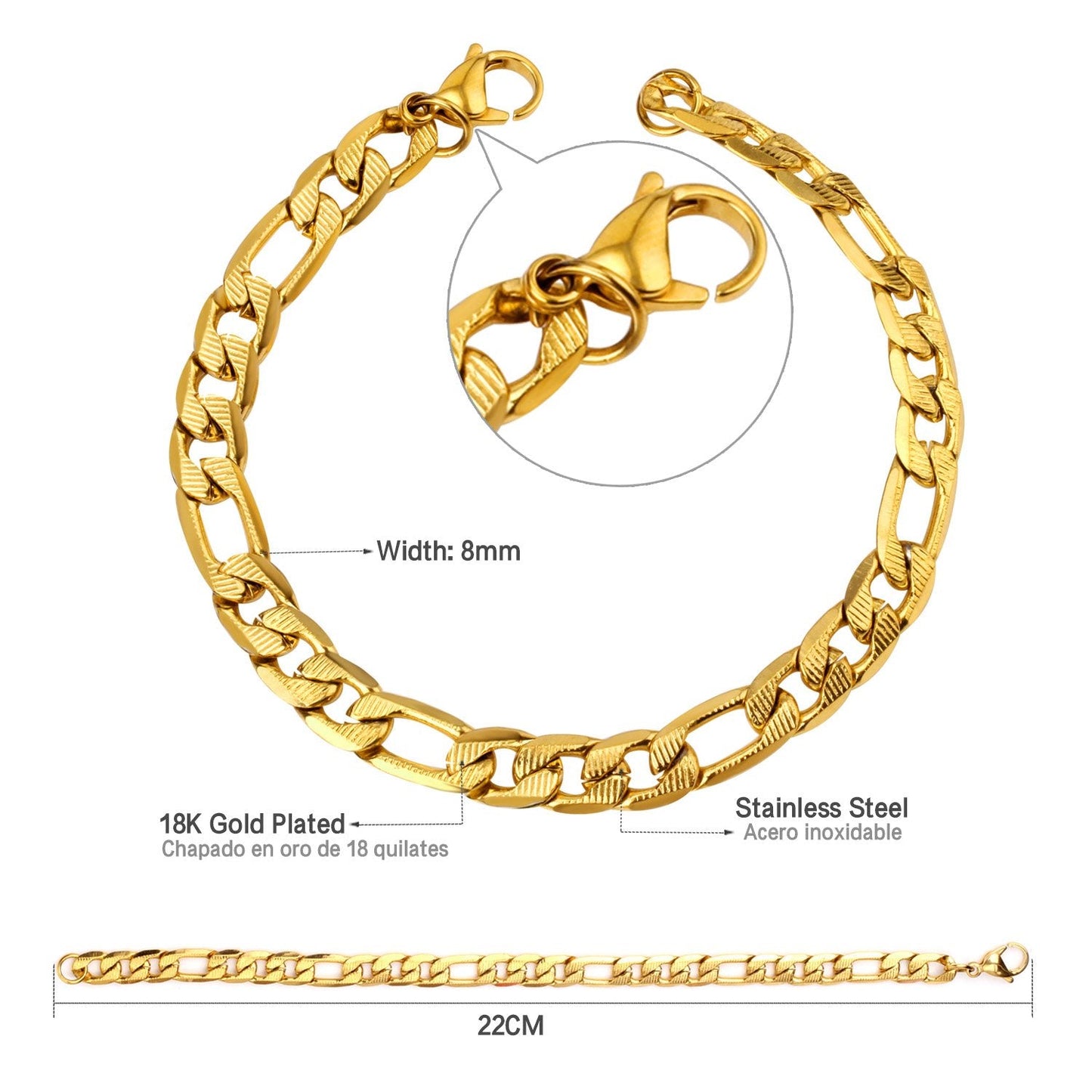 ASON 8mm Stainless Steel Chain Gold Color Cuban Link Bracelet Bangle for Men Women Party Gift Wholesale Fashion Jewelry asonjewelry